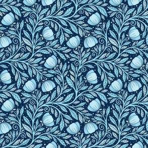 Whimsical hidden garden watercolor style - blue - home decor - bedding - wallpaper - curtains - delicate - floral - small.