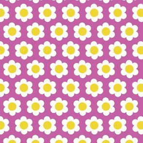 Small 60s Flower Power Daisy - yellow and white on Crocus spring purple - retro floral - retro flowers - simple retro flower wallpaper