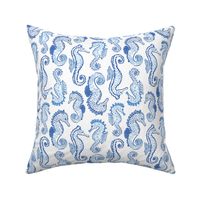 Medium - Blue and white Seahorses - painterly seahorse Sea Horse - Nautical Preppy Horses - Coastal Seahorse Beach Sealife Sea Ocean Maritime - kids childrens nursery baby boy