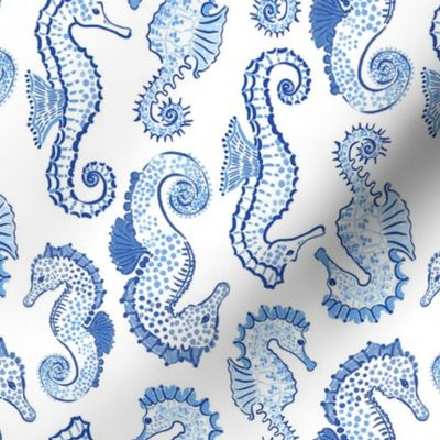 Medium - Blue and white Seahorses - painterly seahorse Sea Horse - Nautical Preppy Horses - Coastal Seahorse Beach Sealife Sea Ocean Maritime - kids childrens nursery baby boy