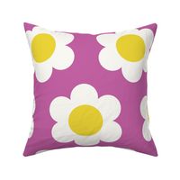 Large 60s Flower Power Daisy - yellow and white on Crocus spring purple - retro floral - retro flowers - simple retro flower wallpaper
