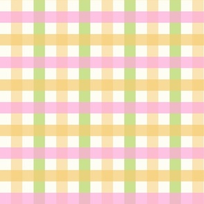 1 inch Large Three -color gingham check - Samoan sun yellow, light green and Lavender pink -  cottagecore country plaid - vichy check - nursery - baby girl - buffalo check checkerboard