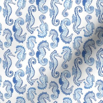 Small - Blue and white Seahorses - painterly seahorse Sea Horse - Nautical Preppy Horses - Coastal Seahorse Beach Sealife Sea Ocean Maritime - kids childrens nursery baby boy 