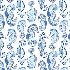 Small - Blue and white Seahorses - painterly seahorse Sea Horse - Nautical Preppy Horses - Coastal Seahorse Beach Sealife Sea Ocean Maritime - kids childrens nursery baby boy 