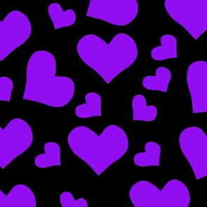 Purple Hearts - Black | Large version | Cute heart print