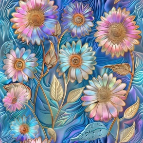 Glimmering Blue and Pink Daisies