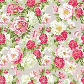 Spring Bloom - Bright Pink on Warm Gray Wallpaper 