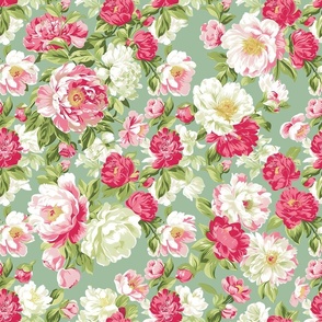 Spring Bloom - Bright Pink on Pale Moss Wallpaper 
