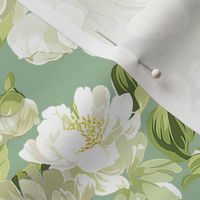 Spring Bloom - White on Pale Moss Wallpaper 