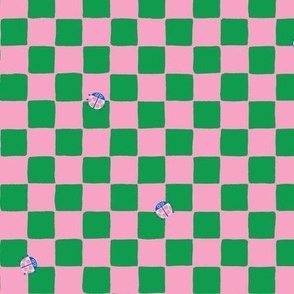 Ladybug Checkerboard (Green & Pink)