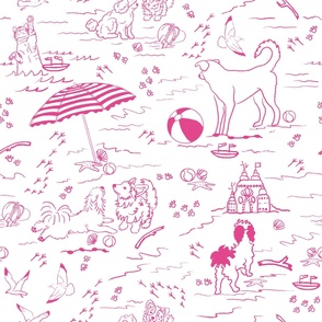 Puppy's Beach Vacation - Rose Pink on White  (TBS104)