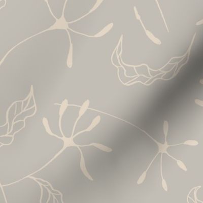 large - Dill wildflower florals with leaves - hand-drawn light swan beige on moonstruck light gray