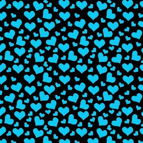 Blue Hearts - Black | Medium Version | Cute heart print