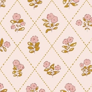 Floral Harlequin in Pink and Mustard