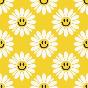 Happy White Daisies On Yellow, Large Scale