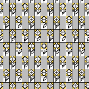 1905 Vintage "Roses" by Koloman Moser and Josef Hoffmann in Saffron Yellow and Light Gray - Coordinate