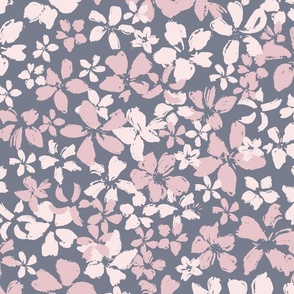 (L) Ditsy Blossoms | pink and blue grey | Large Scale