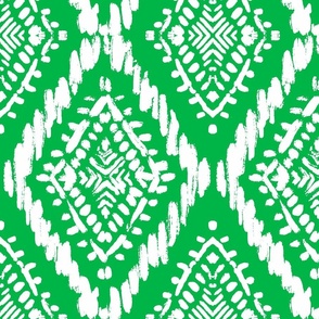 Scribbles Diamond Ikat in Kelly Green and WHite