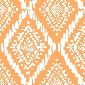 Scribbled Diamond, Ikat - Tangerine Orange and white