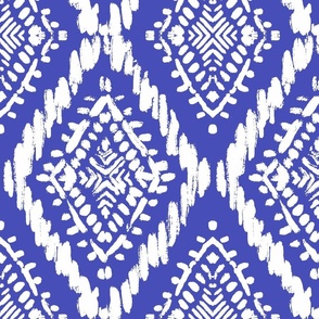 Scribbled Diamond Ikat - White and Royal Blue