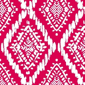 Scribbled Diamond Ikat in red and white