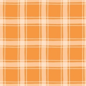 Hand drawn Windowpane Plaid - Tangerine, Medium Scale