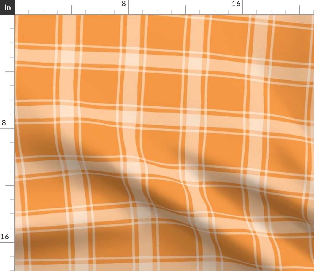 Hand drawn Windowpane Plaid - Tangerine, Large Scale