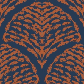 Boho Elegance: Textured Scallop,Navy Blue, Orange, Large