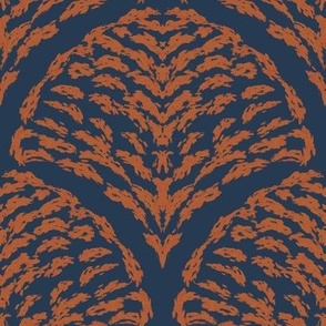 Boho Elegance: Textured Scallop,Navy Blue, Orange,Medium