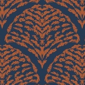 Boho Elegance: Textured Scallop,Navy Blue, Orange,Small 