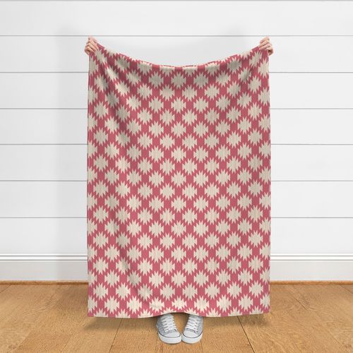 Contemporary boho geometric aztec in creamy ivory on warm raspberry maroon