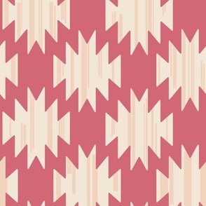 Contemporary boho geometric Ikat chic in creamy ivory on warm raspberry maroon