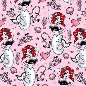SMALL-Molly Mermaid on Pink 