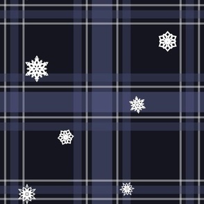 dark snow - navy plaid with small snowflakes