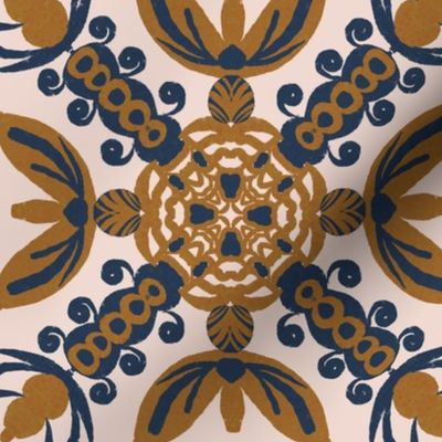 Mustard Bloom Harmony: Crayon Textured Floral Tile, Medium