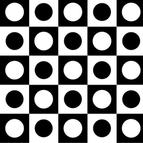 Circle And Square - Bold Minimalism - Black, White And Cream Checkerboard.