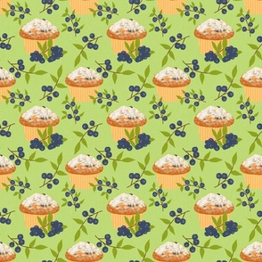 blueberry muffin and stems on light green