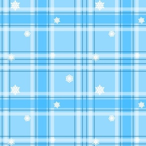 Bright snow - light blue plaid with small snowflakes