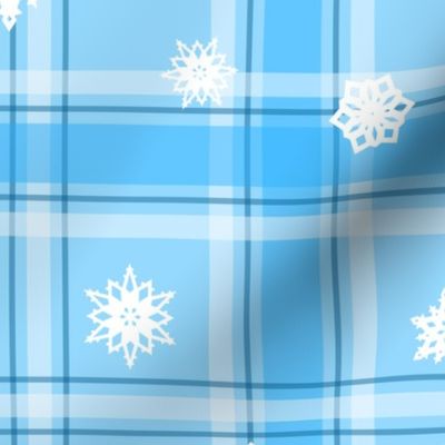 Bright snow - bright blue plaid with big snowflakes