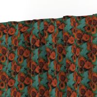 Van Gogh's Sunflowers  | Orange Flowers on Teal Green