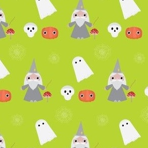 Midi - Cute Geometric Halloween Wizard, Ghost, Skull, Pumpkin, Mushroom & Cobwebs - Lime Green