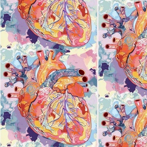 watercolor anatomical heart panel with splatter art