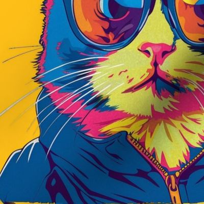 pop art groovy anthro cat in glasses