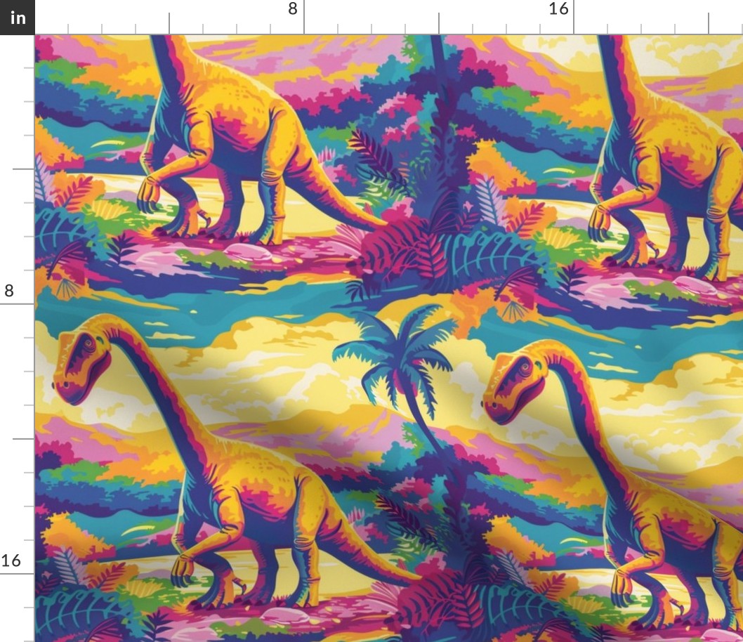 rainbow landscape apatosaurus as groovy dinosaur