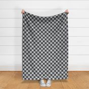 Midi - Two inch checkerboard covered in spooky cobwebs for Halloween - silver grey and charcoal gray