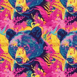groovy neon bear in gold pink and blue