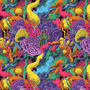 psychedelic rainbow neon brain landscape 