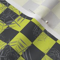 Mini - One inch checkerboard covered in spooky cobwebs for Halloween - lime green and charcoal gray