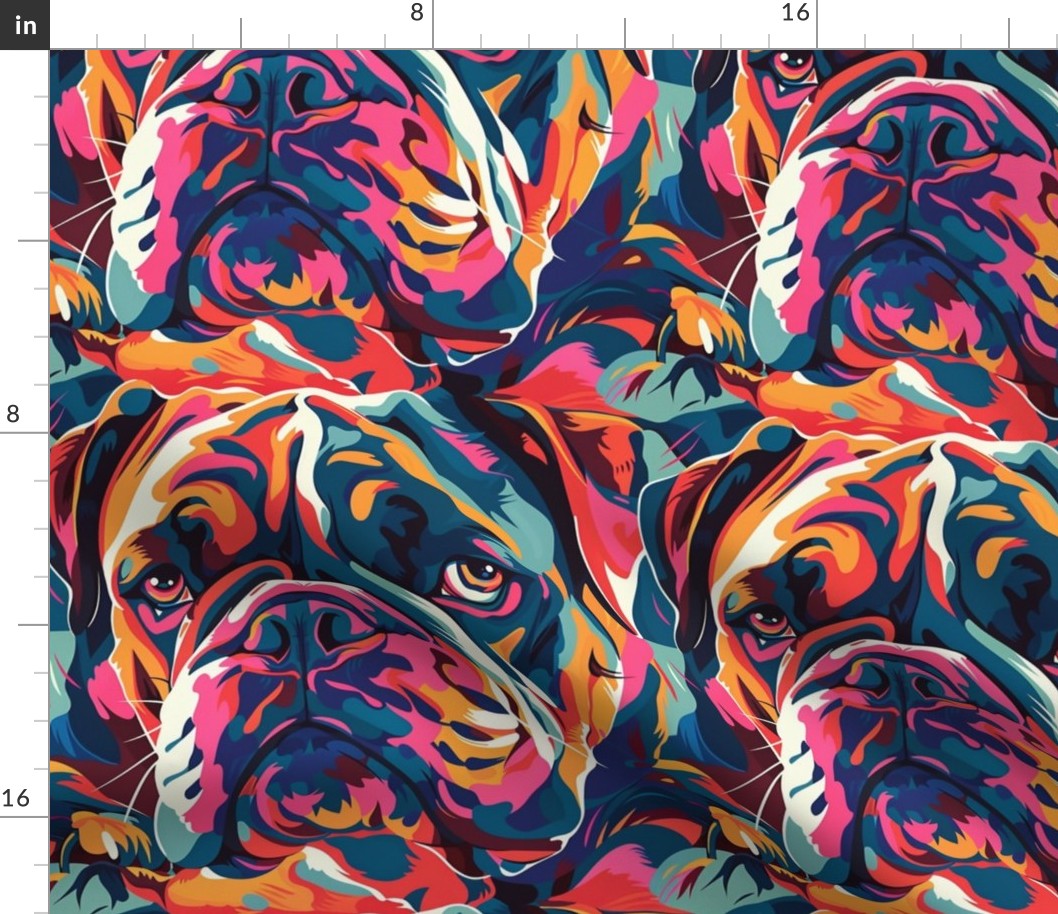 neon bulldog in groovy colors