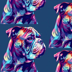 rainbow watercolor bulldog in blue panel